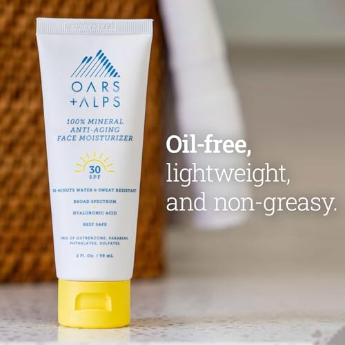 Oars + Alps Mineral SPF 30 Sunscreen - Anti-Aging Moisturizer with Hyaluronic Acid, 2 Fl Oz