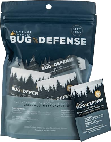 Venture Wipes Bug Repellent - DEET-Free, Long-Lasting, Natural Citronella & Peppermint - 15 Wipes