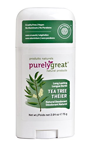 Purelygreat Natural Deodorant Stick - Long-Lasting Tea Tree Protection, EWG Verified™, Vegan - 2.7oz