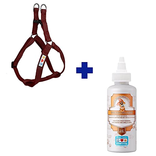 Pawtitas Pet Care Bundle - Durable Medium Dog Harness & 100% Natural Ear Cleaner - Adjustable Fit