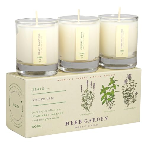 KOBO Candle Set - Herbal Fragrance Trio, Plantable Box, Pure Soy Wax, 15 Hour Burn - 2.3oz Each