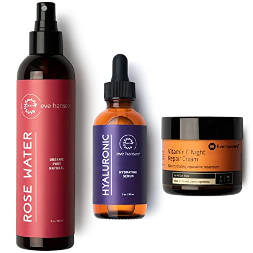 Eve Hansen Skin Care Set - Hydrating Rose Water & Vitamin C Night Cream, Vegan - 8oz & 2oz