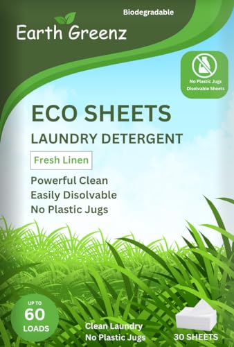 Earth Greenz Laundry Detergent Sheets - Vegan, Zero-Waste, Fresh Linen - 30 Sheets for 60 Loads