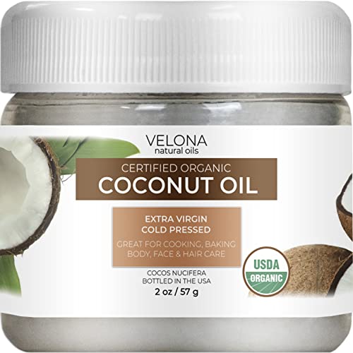 velona USDA Organic Coconut Oil Extra Virgin - Hair Growth, Hydration, Food Grade - 2 fl oz