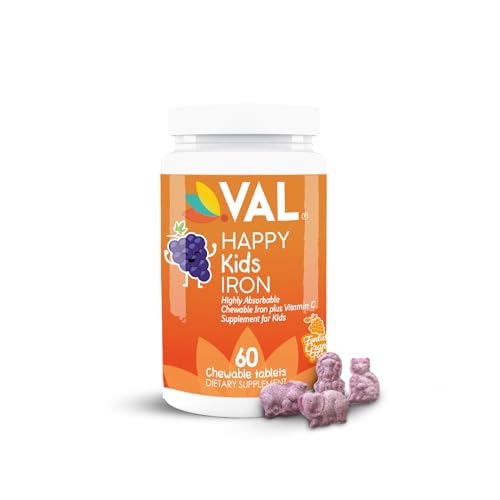 VAL Happy Kids Iron Supplement - Energy & Immune Support, Vegan Grape Chewables, 60 Tablets