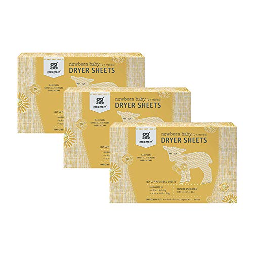 Grab Green Baby Dryer Sheets - Reduces Static & Wrinkles, Calming Chamomile Scent - 120 Sheets