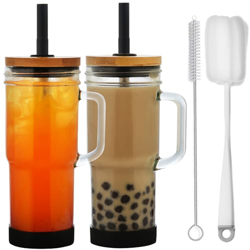 ALINK Glass Tumbler Set - Versatile 24oz, Dishwasher Safe, Includes Lids & Straws - 2 Pack