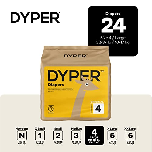 DYPER Size 4 Bamboo Diapers & 60 Wipes - Soft, Absorbent, Hypoallergenic - 24 Diapers, 60 Wipes