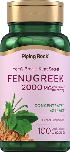 Piping Rock Fenugreek Capsules - Potent Herbal Extract, Non-GMO, Gluten Free - 2000mg, 100 Pills