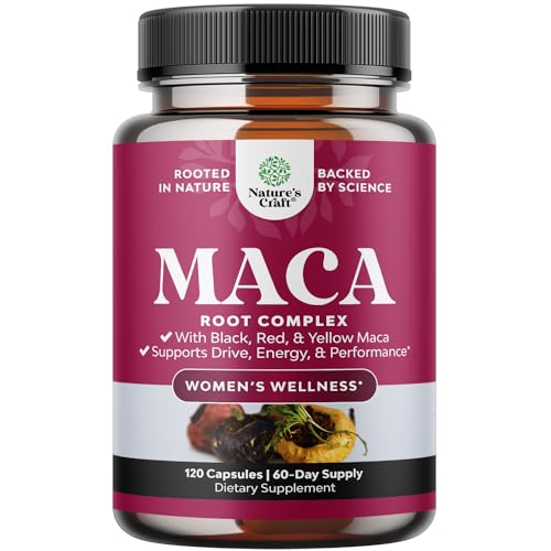 Nature's Craft Maca Herbal Supplement - Energy & Mood Support, Non-GMO, Vegan - 120 Capsules