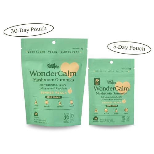 Plant People WonderCalm Mushroom Gummies - Eases Stress, Boosts Mood, Vegan, Peach Flavor - 60g