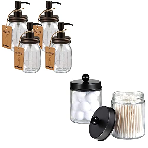 Stylish Mason Jar Soap Dispensers & Apothecary Jars - Durable, Refillable, BPA-Free - 4PC Set