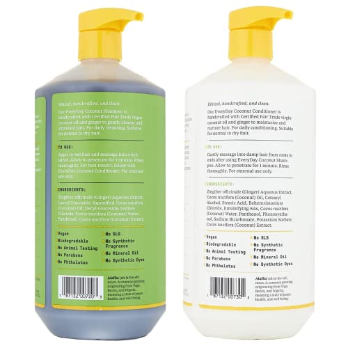 Alaffia Coconut Shampoo & Conditioner Set - Hydrating, Fair Trade Ingredients - 32 Fl Oz