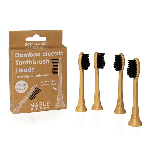 MABLE Bamboo Electric Toothbrush Heads - Soft Plant-Based Bristles, Compostable, 4 Pack