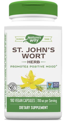 Nature's Way St. John’s Wort Herbal Supplement - Promotes Positive Outlook, Vegan - 180 Capsules