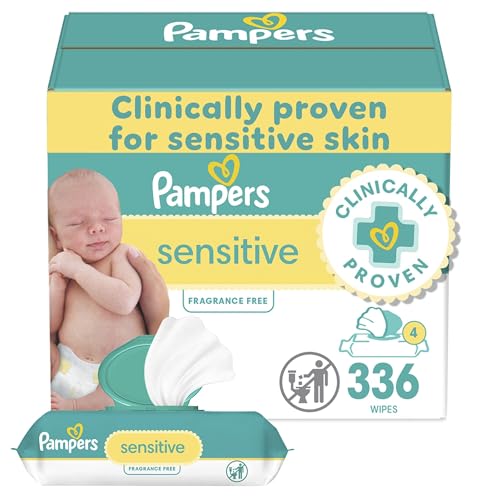 Pampers Sensitive Baby Wipes - Hypoallergenic, Clinically Proven, Soft & Thick - 336 Wipes