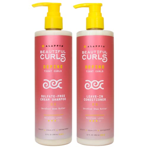 Alaffia Beautiful Curls Shampoo & Conditioner Set - Hydrates & Defines Curls, 12oz Each