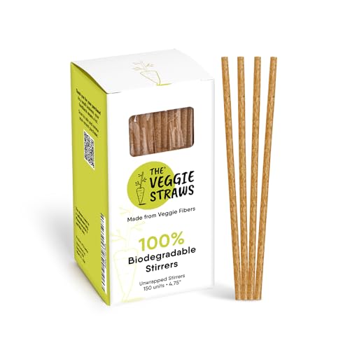 The Veggie Straws Drinking Straw & Stirrer Set - 100% Biodegradable, Durable, 150 PCS, 4.75"