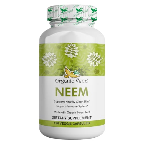 Organic Veda Neem Capsules - Supports Radiant Skin, Immune Health, Detox - 120 Veggie Capsules
