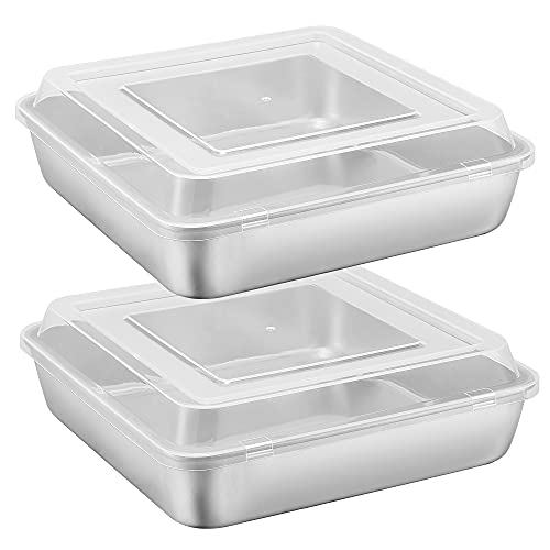 E-far Stainless Steel Baking Pan Set - Non-Toxic, Easy Clean, 9x9 for Cakes & Brownies - 4 Pieces