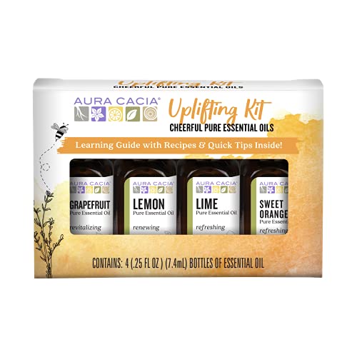 Aura Cacia Essential Oils Uplifting Kit - Citrus Aromas, Pure & Ethically Made - 0.25 fl oz 4-Pack