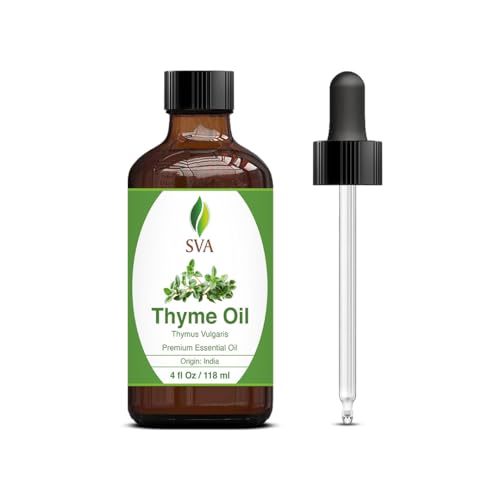 SVA Thyme Essential Oil - 100% Natural for Aromatherapy, Hair & Skin Care - 4 Fl Oz with Dropper