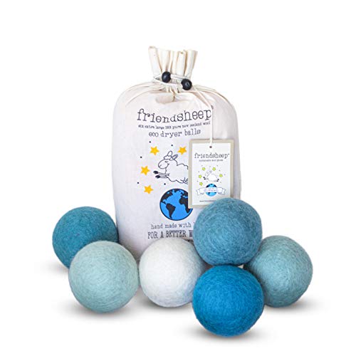 Friendsheep Wool Dryer Balls - Hypoallergenic, Organic, Reusable, Baby Safe - 6 XL Balls