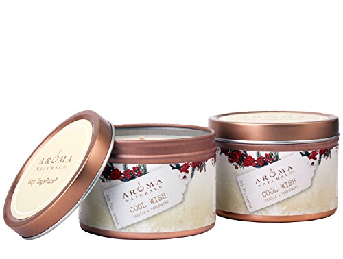 Aroma Naturals Peppermint & Vanilla Candle - Natural Essential Oils, Allergy Friendly - 2.8oz x2