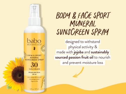 Babo Botanicals Mineral Sunscreen Spray SPF 30 - Nourishing Zinc Oxide, Water Resistant - 6oz