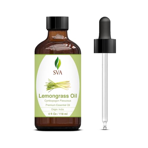 SVA Lemongrass Essential Oil - Nourishing for Skin & Hair, Aromatherapy, 4 Fl Oz with Dropper