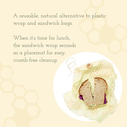 Bee's Wrap Back to School Bundle - Reusable Vegan Food Wraps, Organic Cotton, Made in USA - 3 Pack