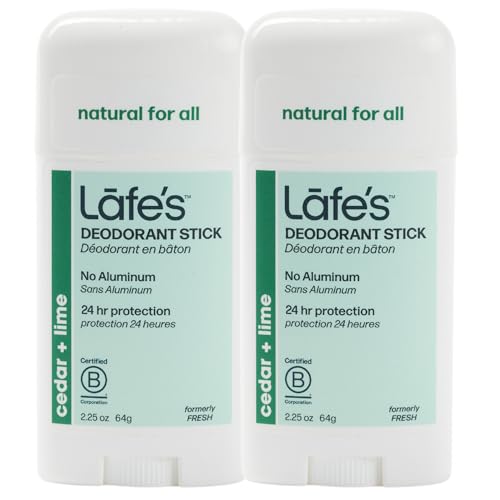 Lafe's Natural Deodorant - 24-Hour Protection, Vegan & Cruelty-Free - Cedar & Lime, 2-Pack