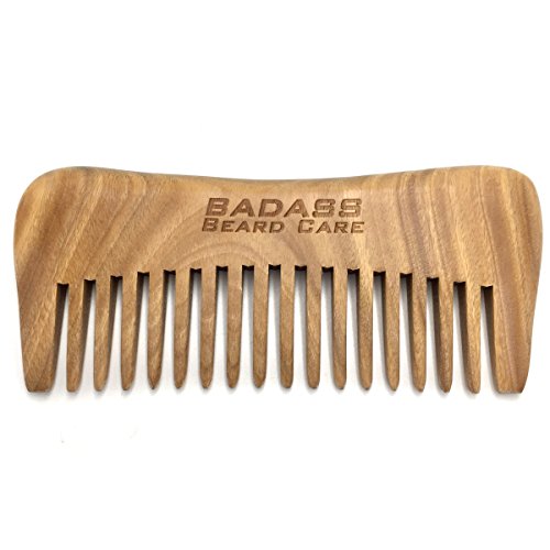 Badass Beard Care Sandalwood Comb - Perfect for Curly Beards, Natural Aroma, Hand Carved