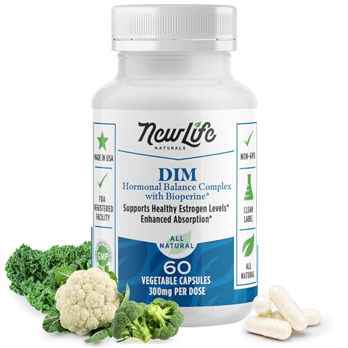 NewLife Naturals DIM Supplement 300mg - Hormonal Balance, Estrogen Support, 60 Veg Capsules