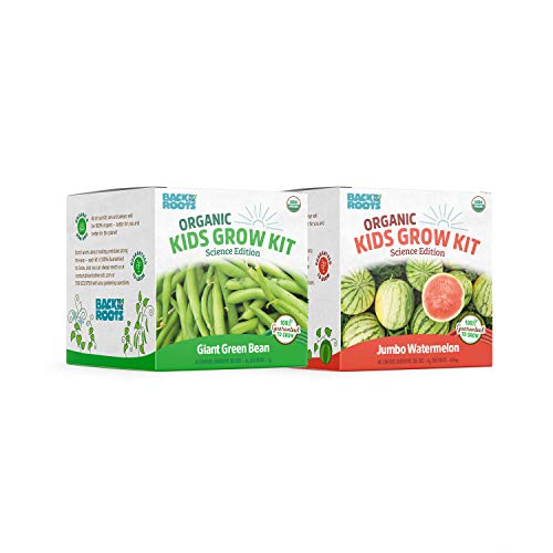 Back to the Roots Kids Plant Grow Kit - Learn Gardening, Organic Seeds, 2pk Bean & Watermelon