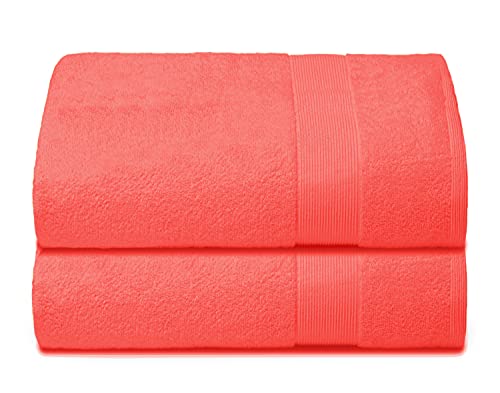 Belizzi Home Bath Sheet Set - Luxuriously Soft, Highly Absorbent, 100% Cotton - Coral Orange, 35x70