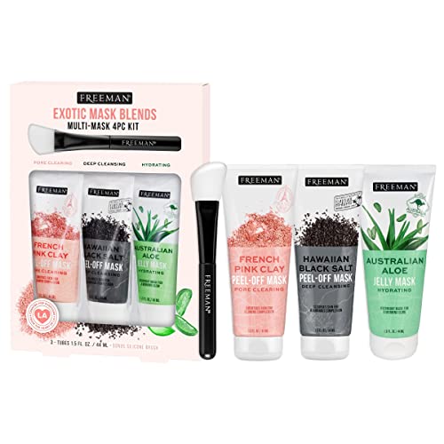 Freeman Skin Care Set - Cleansing, Hydrating & Pore-Clearing Masks, Vegan - 4 Masks + Brush