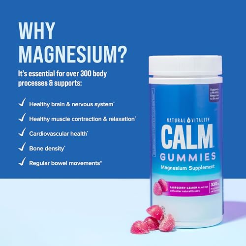 Natural Vitality CALM Magnesium Citrate Gummies - Stress Relief, Vegan, Raspberry Lemon - 120ct