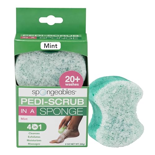 Spongeables Pedi Scrub Foot Exfoliating Sponge - Hydrating Mint Blend, Vegan - 20+ Washes