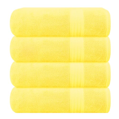 GLAMBURG Premium Cotton Bath Towel Set - Soft, Absorbent, Natural, 4 Towels 27x54 - Yellow