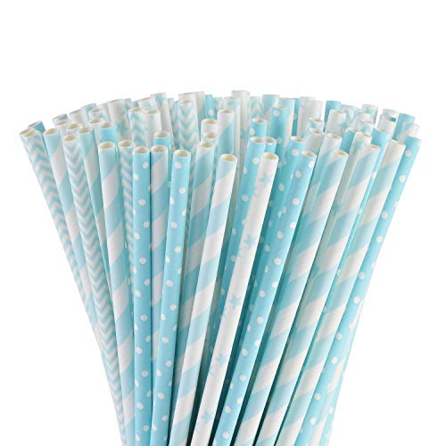 ALINK Drinking Straw & Stirrer Set - Biodegradable Paper, Cute Designs for Parties - 100 Pack