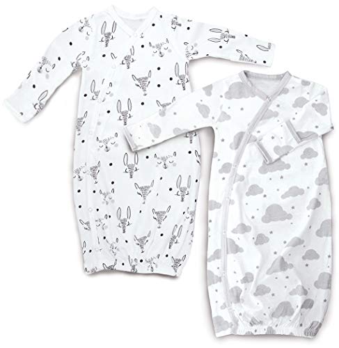 Cambria Baby Organic Kimono Gown - Soft, Chemical-Free, Side Snaps, Built-in Mitts - 0-6 Months