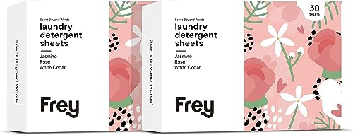 FREY Laundry Detergent Sheets - Jasmine Rose Scent, Plant-Derived, 60 Sheets (Pack of 2)