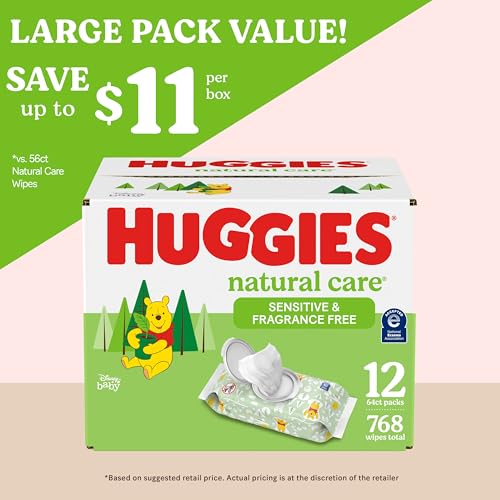 Huggies Natural Care Sensitive Baby Wipes - Hypoallergenic, 99% Purified Water - 12 Packs