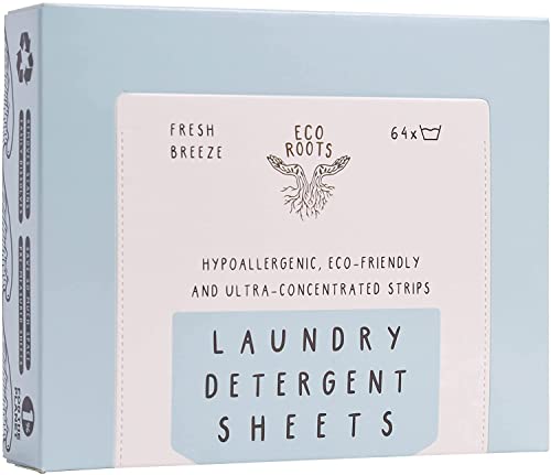 ECO ROOTS Laundry Detergent Sheets - Powerful Cleaning, Natural Fresh Breeze - 64 Loads