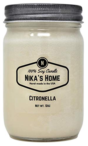 Nika's Home Citronella Soy Candle - Non-Toxic, Long-Lasting 50-60 Hours, Hand-Poured 12oz Jar