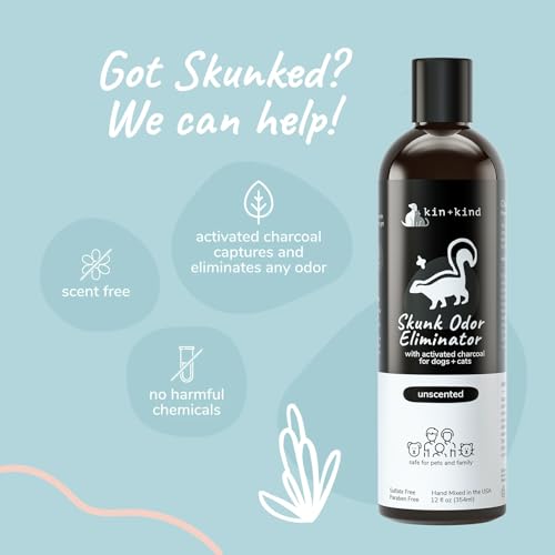 kin+kind Dog Shampoo - Activated Charcoal for Skunk Odor Relief, Vet Approved - 12 fl oz