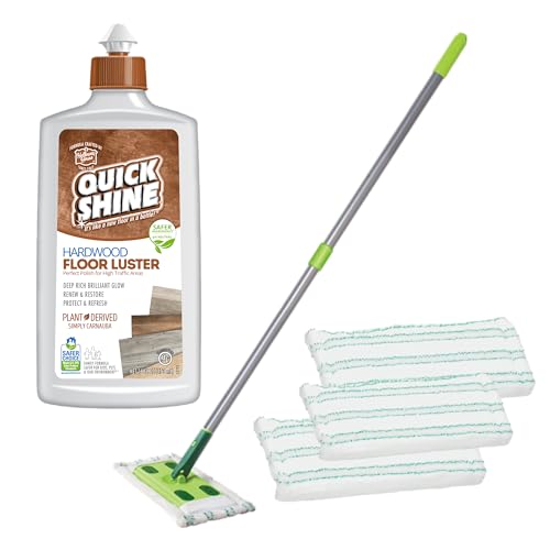 Quick Shine Hardwood Floor Mop Kit - Restores Shine, pH Neutral Luster, Includes 3 Microfiber Pads