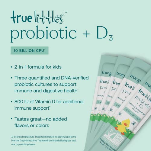 True Grace True Littles Probiotic - Immune & Digestive Support, Vitamin D3 - 30 Stick Packs