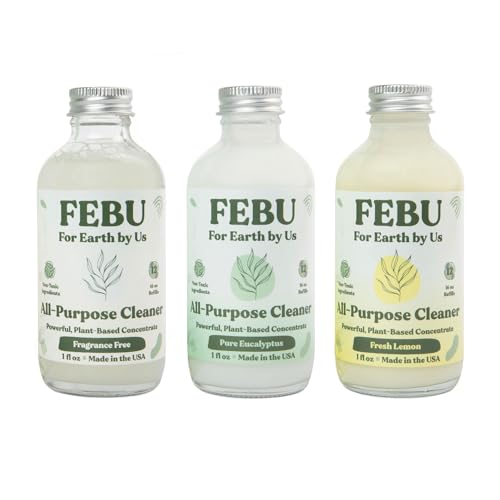 FEBU All Purpose Cleaner Bundle - Plant-Based, Non-Toxic, Multi-Surface Formula - 3 x 1oz